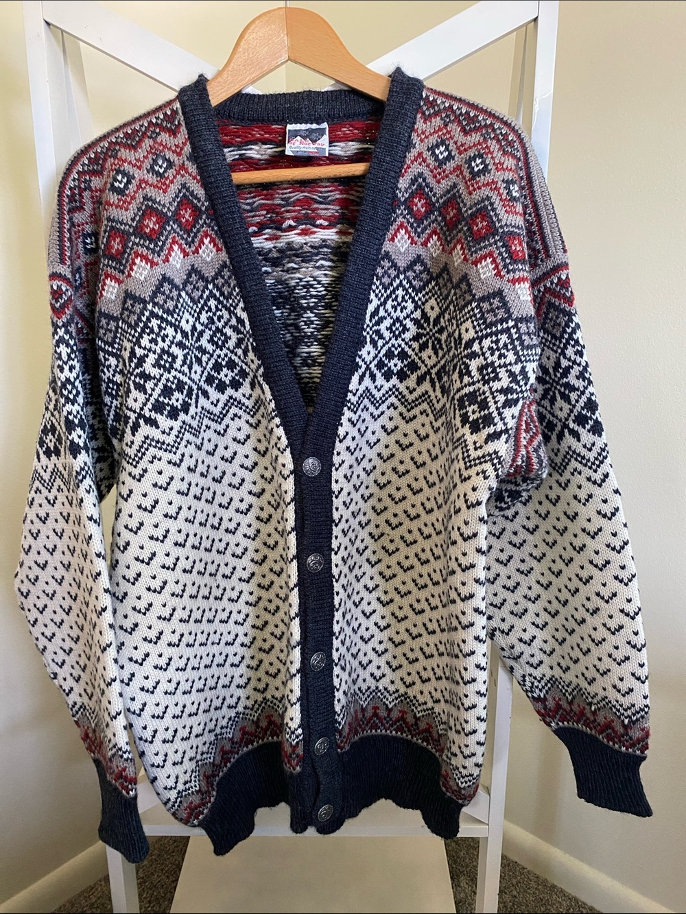 Dale of Norway Cream, Navy & Red Fair Isle Cardigan